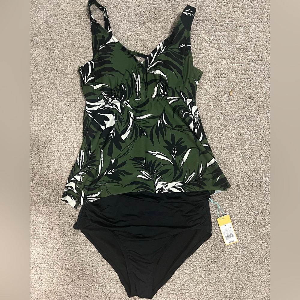 Kona Sol Bathing Suit Set - Tankini with High Coverage High Waist Bottoms